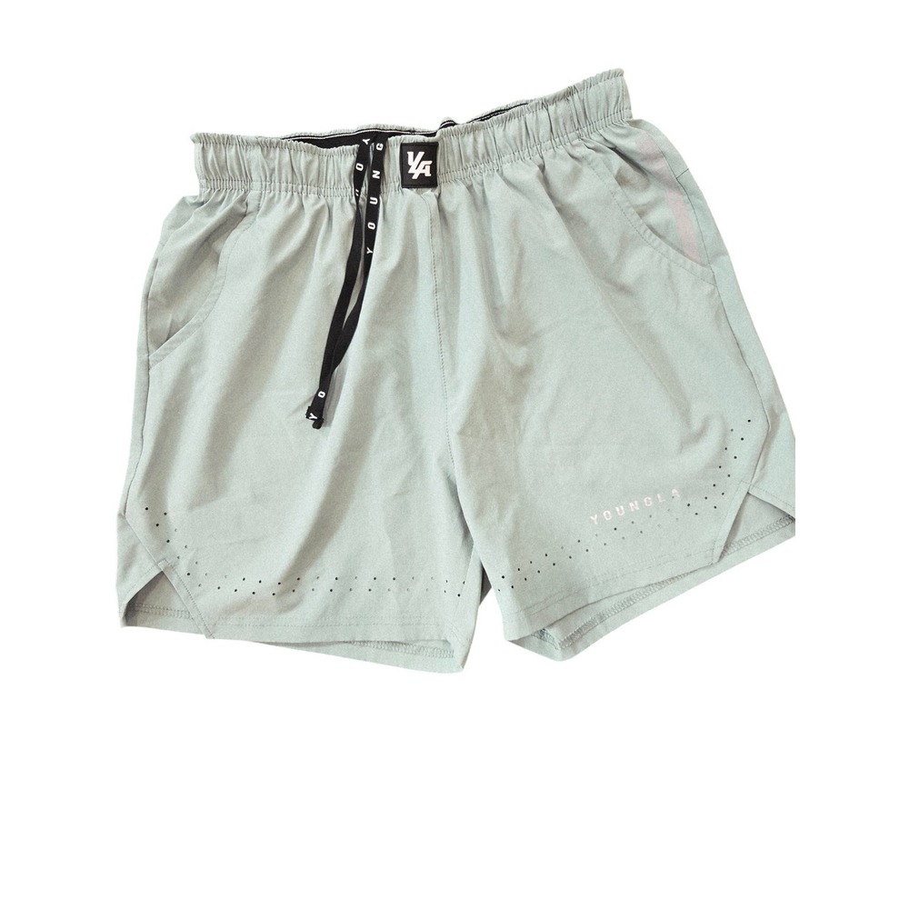 YoungLA Mens Size Medium Grey Athletic Gym Shorts Laser Cut Ventilation 4.5" ins